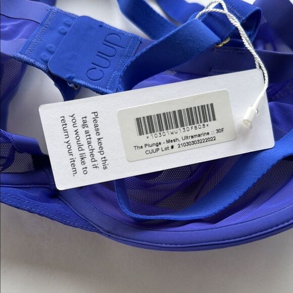 NWT CUUP THE PLUNGE BLUE SHEER MESH BRA SIZE 30F - Picture 4 of 5